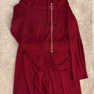 SHEIN Red Ribbed Leggings with Fitted Silhouette